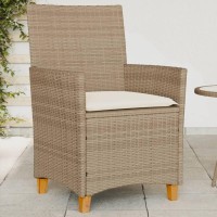 vidaXL Patio Chairs with Cushions 2 pcs Beige Poly Rattan&Solid Wood