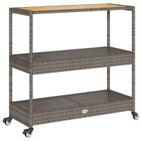 vidaXL Bar Cart 3-Tier Gray Poly Rattan and Solid Wood Acacia