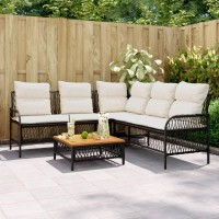 vidaXL 2 Piece Patio Sofa Set with Cushions Black Poly Rattan