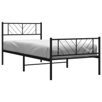 vidaXL Metal Bed Frame with Headboard and Footboard Black 39.4