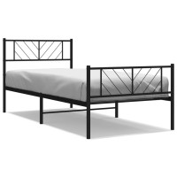 vidaXL Metal Bed Frame with Headboard and Footboard Black 39.4