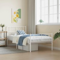 vidaXL Metal Bed Frame with Headboard and Footboard White 39.4