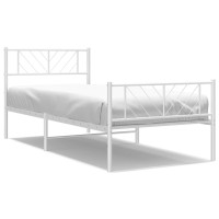 vidaXL Metal Bed Frame with Headboard and Footboard White 39.4