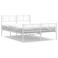 vidaXL Metal Bed Frame with Headboard and Footboard White 53.1