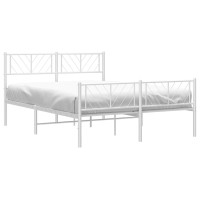 vidaXL Metal Bed Frame with Headboard and Footboard White 53.1