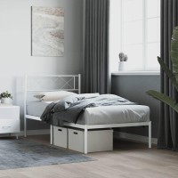 vidaXL Metal Bed Frame with Headboard White 39.4