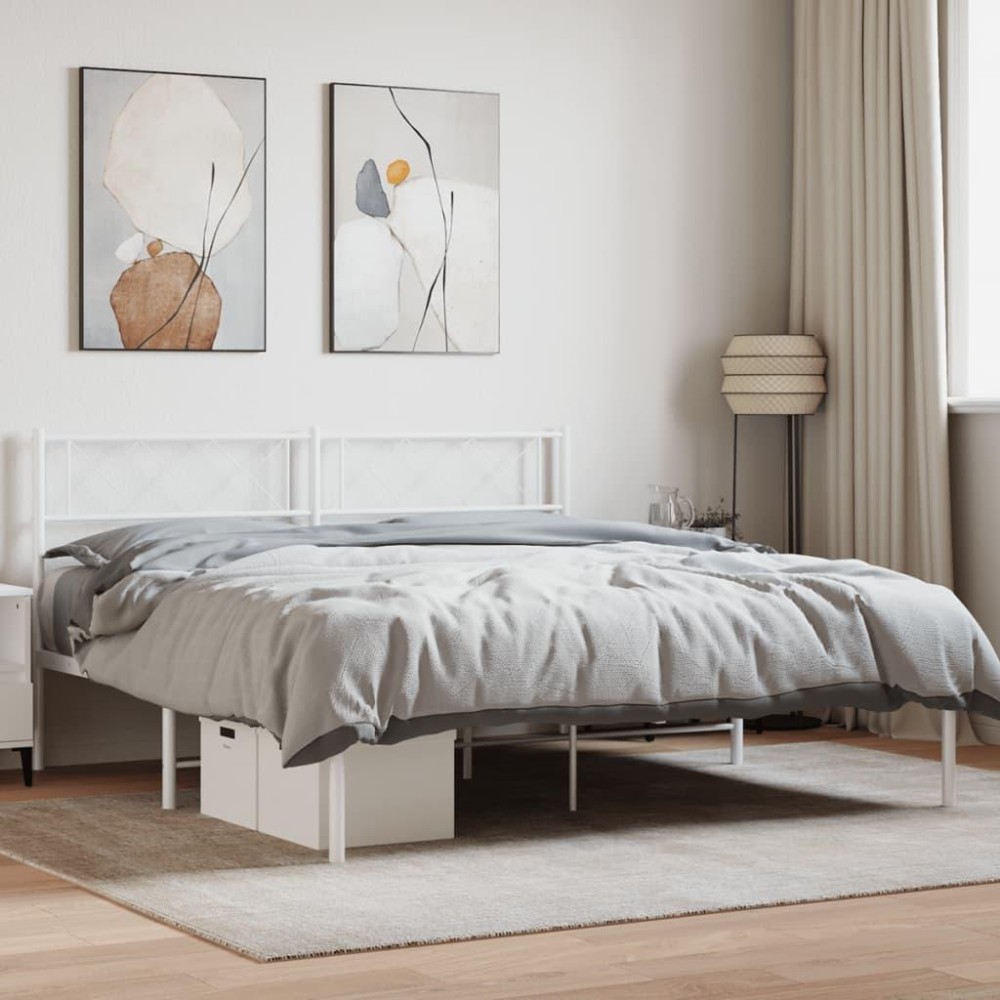 vidaXL Metal Bed Frame with Headboard White 53.1