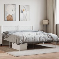 vidaXL Metal Bed Frame with Headboard White 59.1