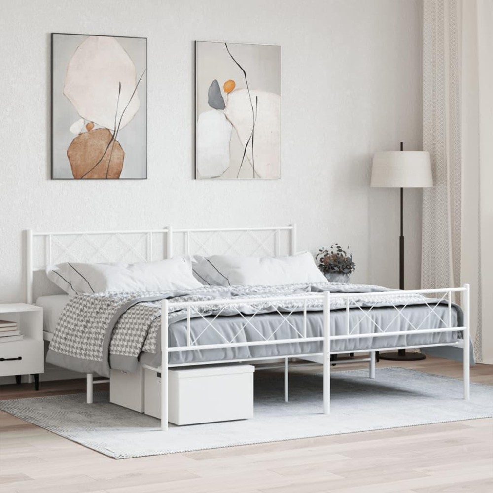 vidaXL Metal Bed Frame with Headboard&Footboard White 72