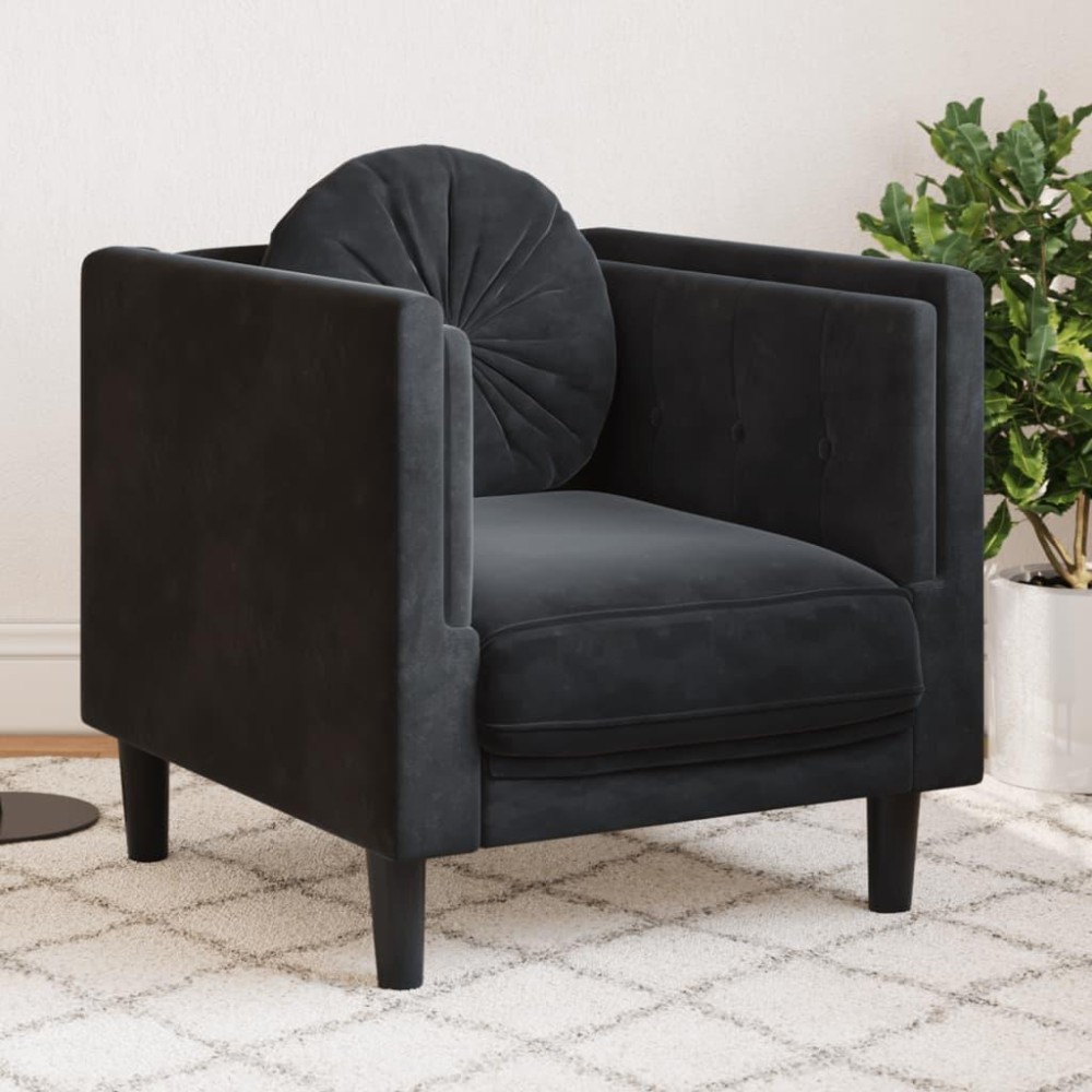 vidaXL Sofa Chair with Cushion Black Velvet