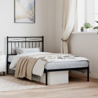 vidaXL Metal Bed Frame with Headboard Black 39.4