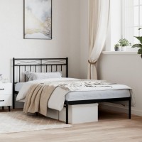 vidaXL Metal Bed Frame with Headboard Black 39.4