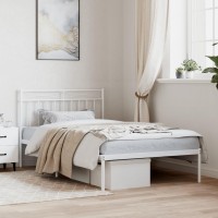 vidaXL Metal Bed Frame with Headboard White 39.4