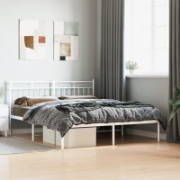 vidaXL Metal Bed Frame with Headboard White 59.1