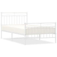 vidaXL Metal Bed Frame with Headboard and Footboard聽White 39.4