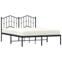 vidaXL Metal Bed Frame with Headboard Black 53.1