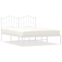 vidaXL Metal Bed Frame with Headboard White 59.1