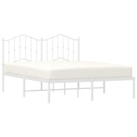 vidaXL Metal Bed Frame with Headboard White 59.1