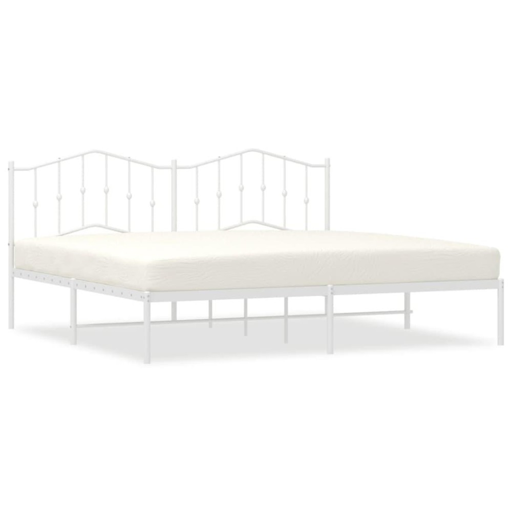 vidaXL Metal Bed Frame with Headboard White 76