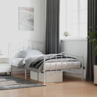 vidaXL Metal Bed Frame with Headboard and Footboard聽White 39.4