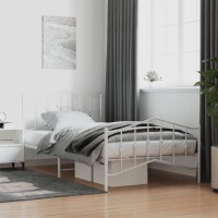 vidaXL Metal Bed Frame with Headboard and Footboard聽White 39.4