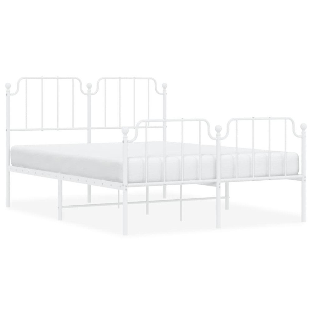 vidaXL Metal Bed Frame with Headboard and Footboard聽White 53.1