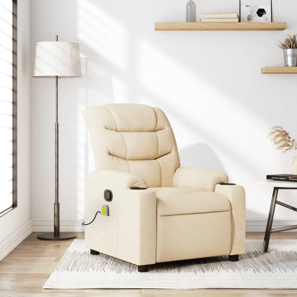 vidaXL Massage Recliner Chair Cream Fabric