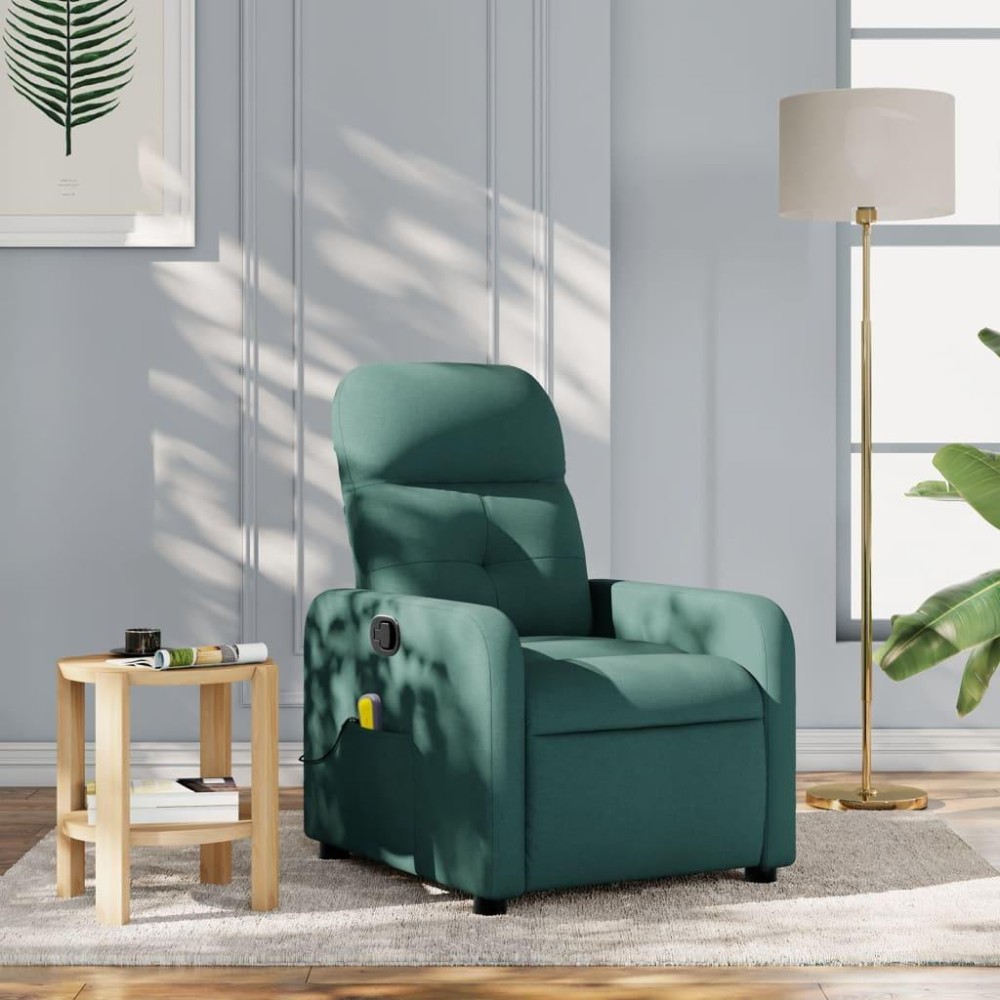 vidaXL Massage Recliner Chair Dark Green Fabric