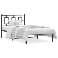 vidaXL Metal Bed Frame with Headboard Black 39.4