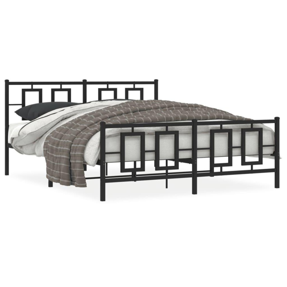 vidaXL Metal Bed Frame with Headboard and Footboard Black 59.1