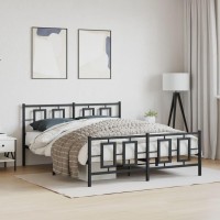 vidaXL Metal Bed Frame with Headboard and Footboard Black 59.1