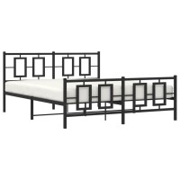 vidaXL Metal Bed Frame with Headboard and Footboard Black 59.1