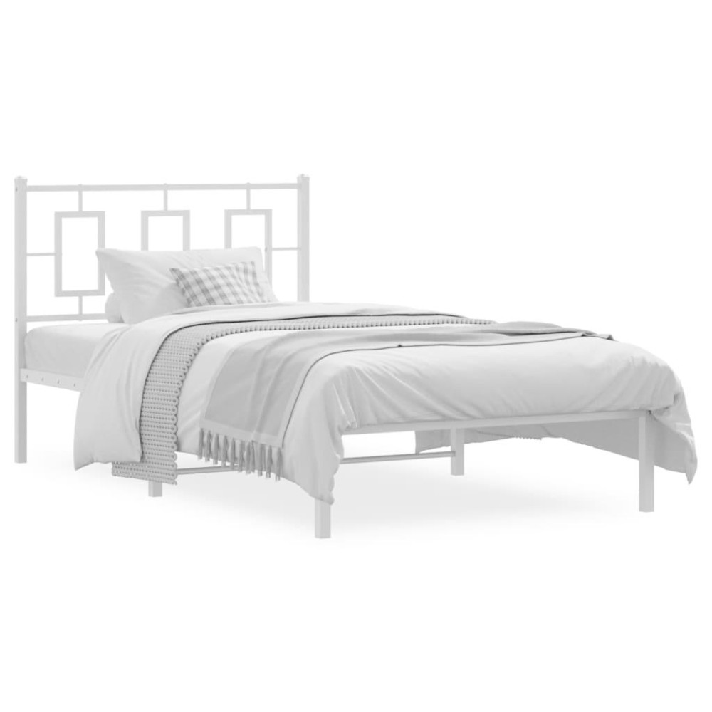 Vidaxl Metal Bed Frame With Headboard White 39.4X78.7