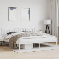 vidaXL Metal Bed Frame with Headboard White 76