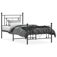 vidaXL Metal Bed Frame with Headboard and Footboard Black 39.4