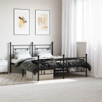 vidaXL Metal Bed Frame with Headboard and Footboard Black 59.1