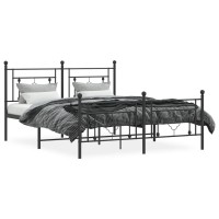 vidaXL Metal Bed Frame with Headboard and Footboard Black 59.1