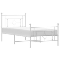 vidaXL Metal Bed Frame with Headboard and Footboard White 39.4