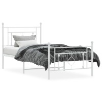 vidaXL Metal Bed Frame with Headboard and Footboard White 39.4