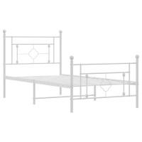 vidaXL Metal Bed Frame with Headboard and Footboard White 39.4