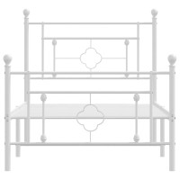 vidaXL Metal Bed Frame with Headboard and Footboard White 39.4