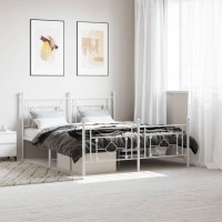 vidaXL Metal Bed Frame with Headboard and Footboard White 59.1