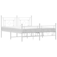 vidaXL Metal Bed Frame with Headboard and Footboard White 59.1