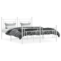 vidaXL Metal Bed Frame with Headboard and Footboard White 59.1