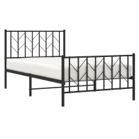 Vidaxl Metal Bed Frame With Headboard And Footboard Black 39.4