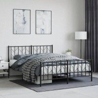 vidaXL Metal Bed Frame with Headboard and Footboard Black 59.1