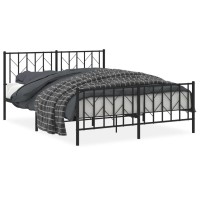 vidaXL Metal Bed Frame with Headboard and Footboard Black 59.1