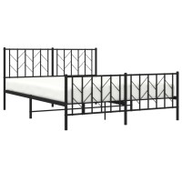 vidaXL Metal Bed Frame with Headboard and Footboard Black 59.1