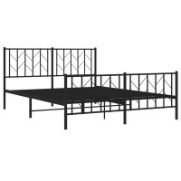 vidaXL Metal Bed Frame with Headboard and Footboard Black 59.1