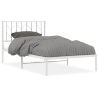 vidaXL Metal Bed Frame with Headboard White 39.4